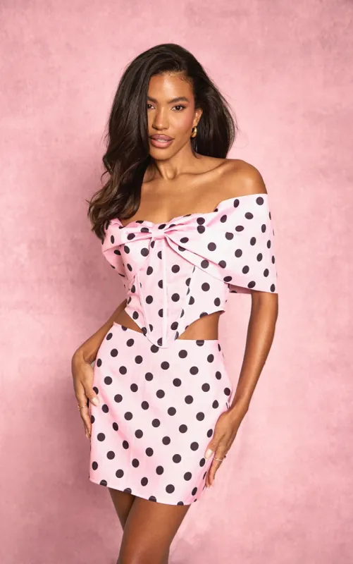 Pink Polka Dot Bow Detail Corset Top sold by Pretty Little Thing