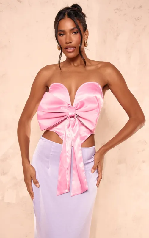 Pink Satin Bow Corset sold by Pretty Little Thing