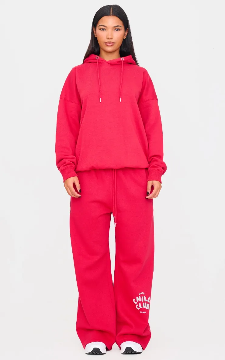 PRETTYLITTLETHING Red Chill Club Puff Print Thin Waistband Joggers sold by Pretty Little Thing