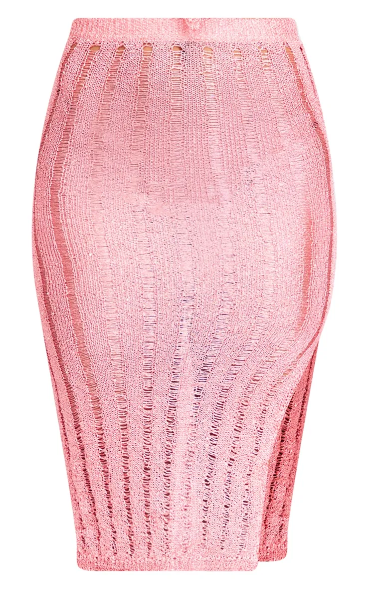 Coral Sequin Knit Split Midi Skirt sold by Pretty Little Thing product image thumbnail 5