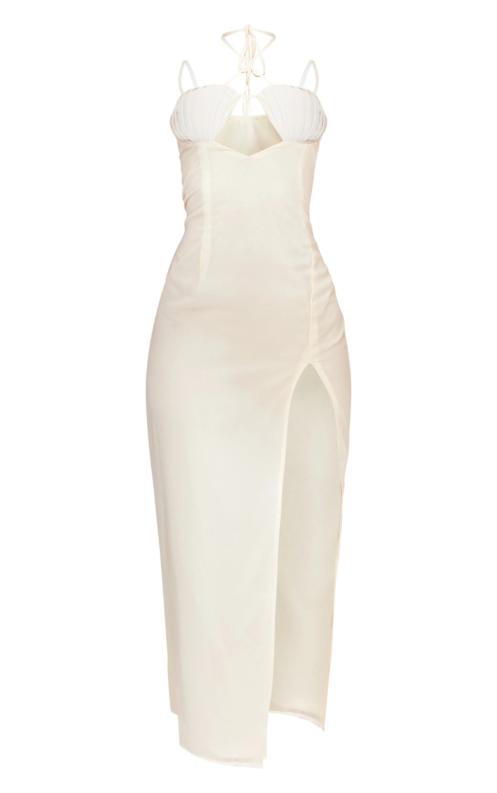 Petite Cream Chiffon Strappy Split Maxi Dress sold by Pretty Little Thing product image thumbnail 5