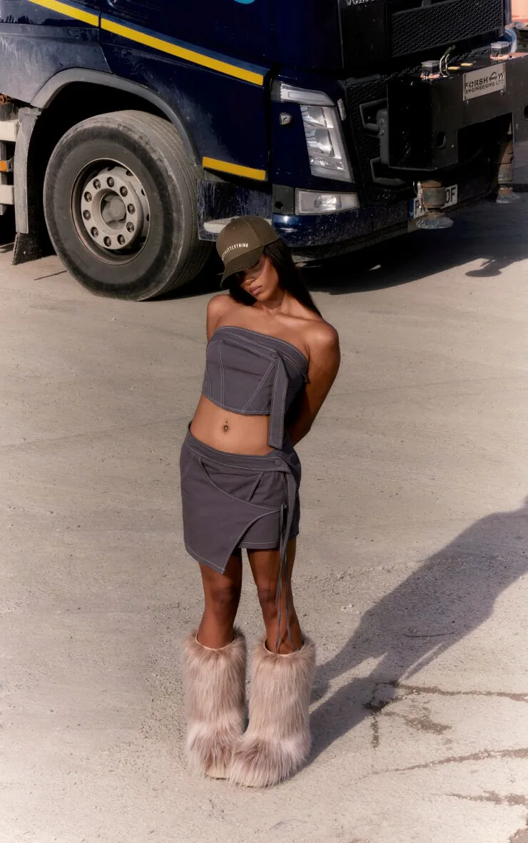 Charcoal Strap Detail Mini Skirt sold by Pretty Little Thing