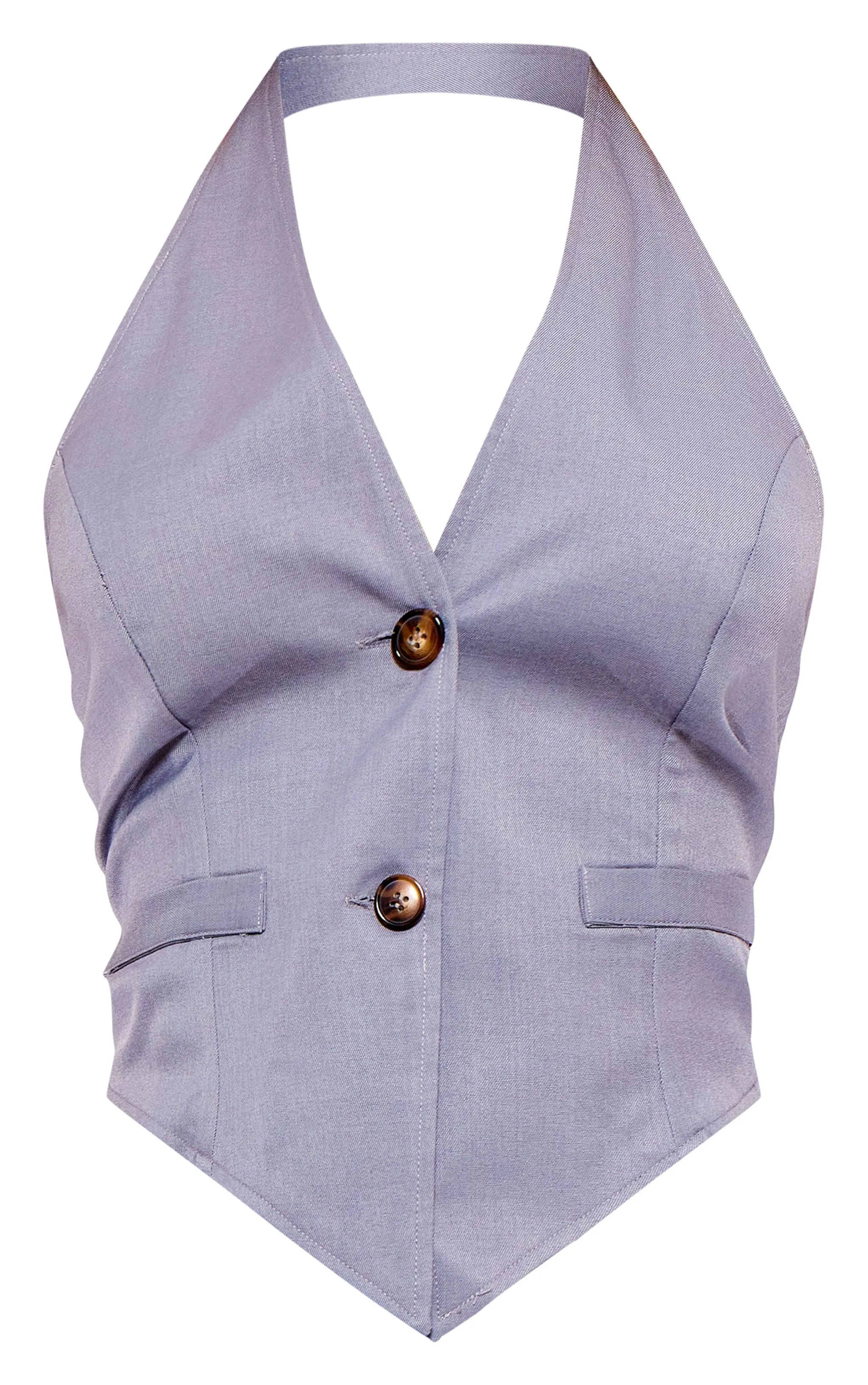 Grey Woven Tailored Halterneck Waistcoat sold by Pretty Little Thing product image thumbnail 5