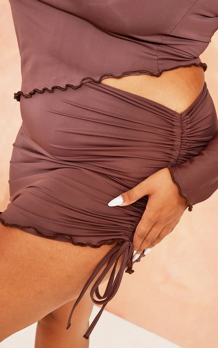 Plus Chocolate Slinky Asymmetric Hem Mini Skirt sold by Pretty Little Thing product image thumbnail 5