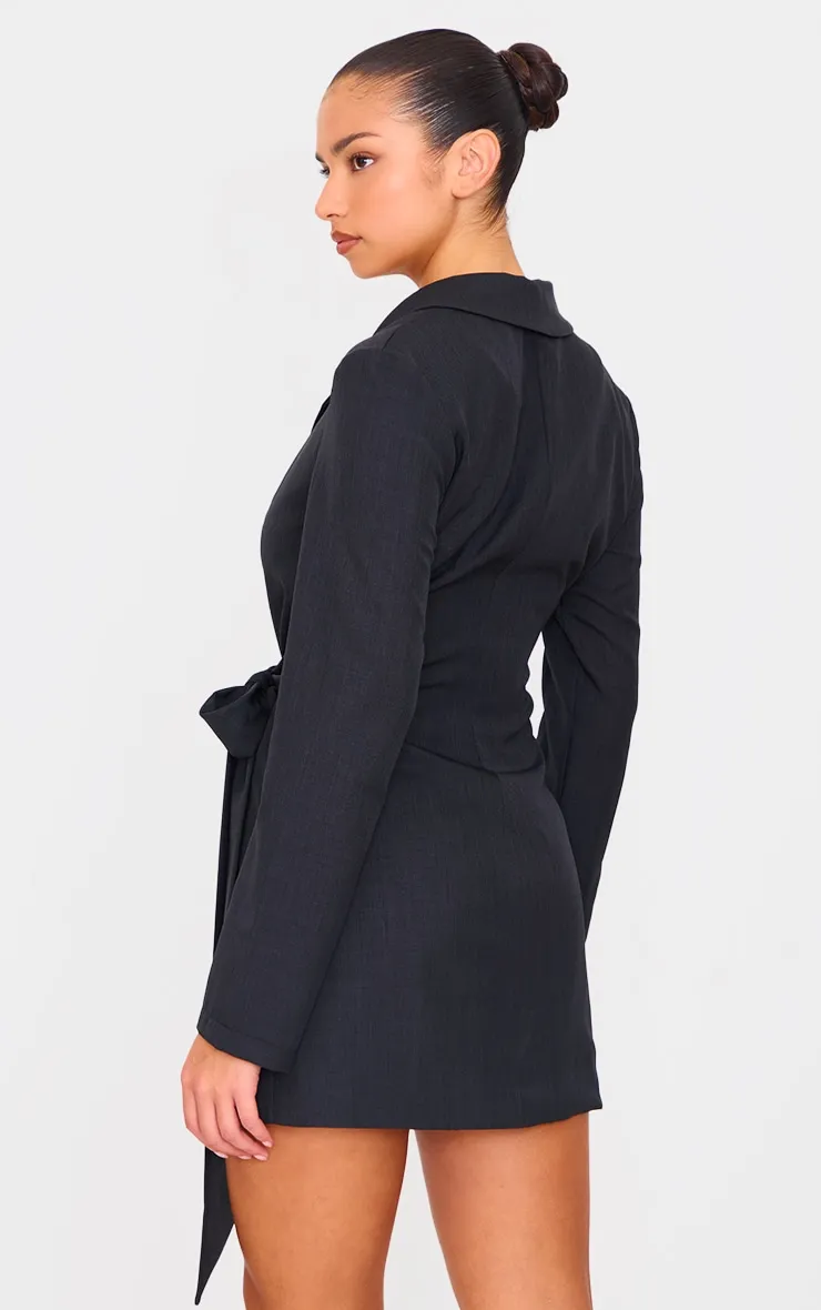 Black Woven Tie Wrap Blazer Dress sold by Pretty Little Thing product image thumbnail 2