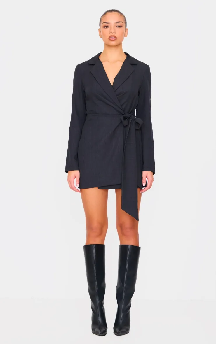 Black Woven Tie Wrap Blazer Dress sold by Pretty Little Thing product image thumbnail 3