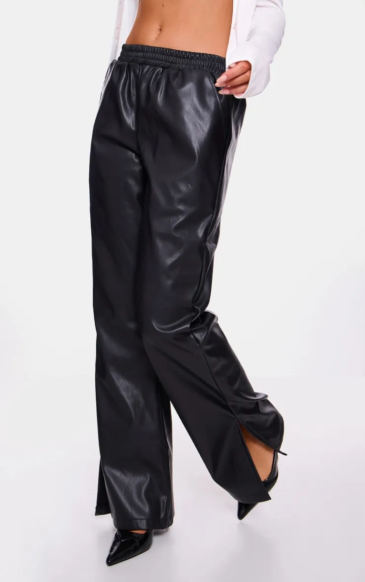 Black Faux Leather Elasticated Waist Straight Leg Trousers sold by Pretty Little Thing product image thumbnail 2