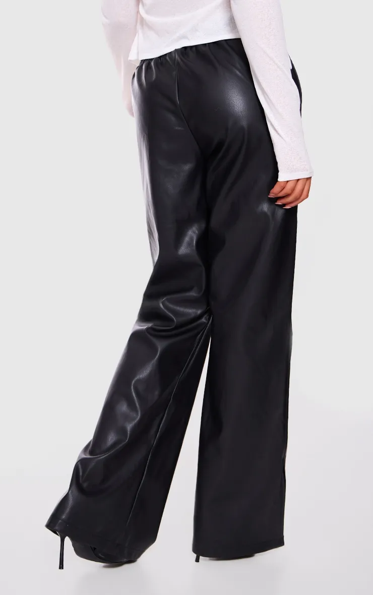 Black Faux Leather Elasticated Waist Straight Leg Trousers sold by Pretty Little Thing product image thumbnail 3