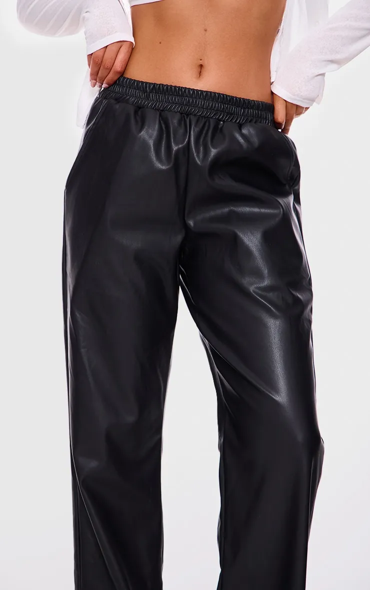 Black Faux Leather Elasticated Waist Straight Leg Trousers sold by Pretty Little Thing product image thumbnail 4