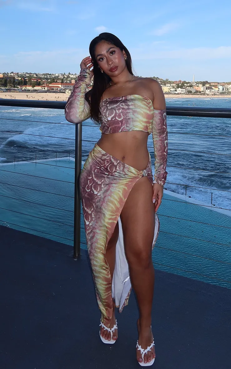 Shape Orange Printed Knot Side Maxi Skirt sold by Pretty Little Thing