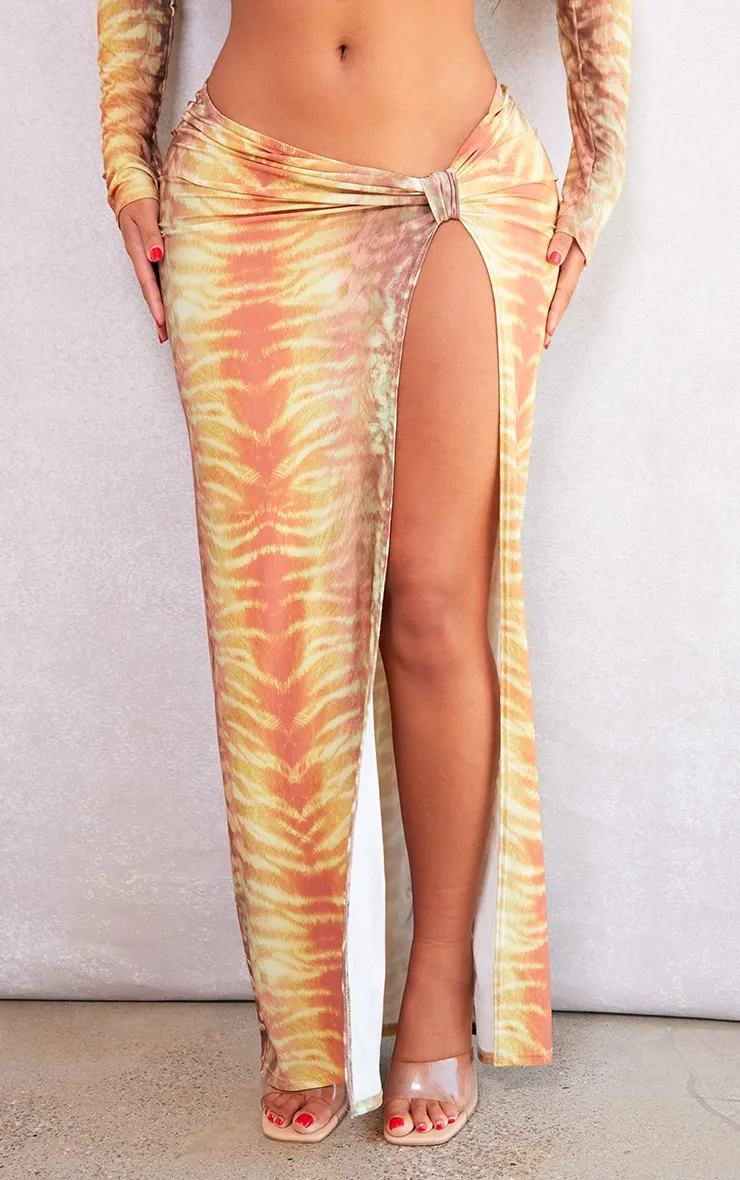 Shape Orange Printed Knot Side Maxi Skirt sold by Pretty Little Thing product image thumbnail 2