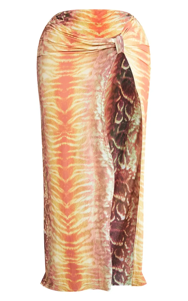 Shape Orange Printed Knot Side Maxi Skirt sold by Pretty Little Thing product image thumbnail 5