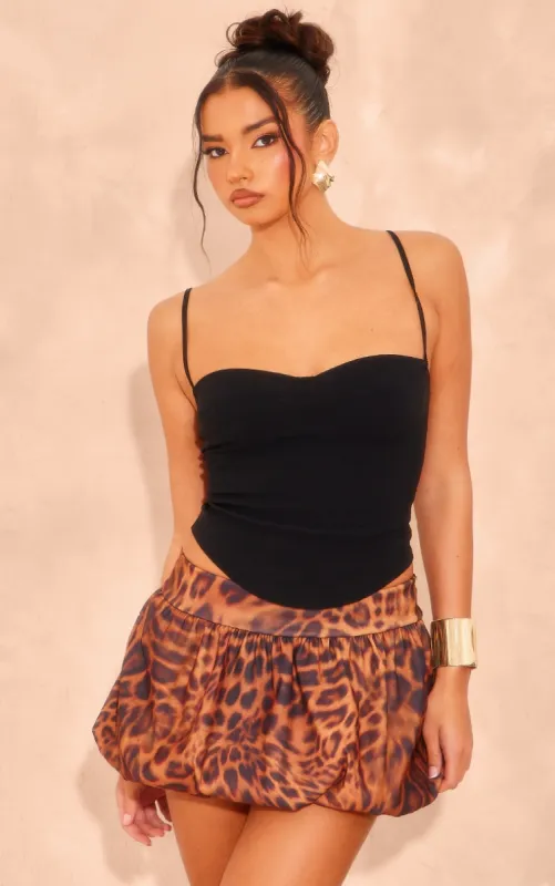 Leopard Stretch Woven Micro Mini Puffball Skort sold by Pretty Little Thing
