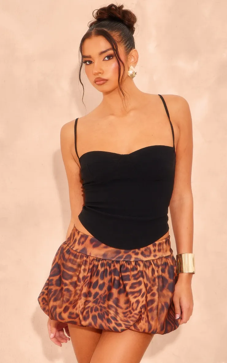 Leopard Stretch Woven Micro Mini Puffball Skort sold by Pretty Little Thing