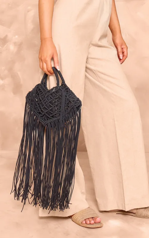 Black Tassel  Macrame Beach Bag sold by Pretty Little Thing