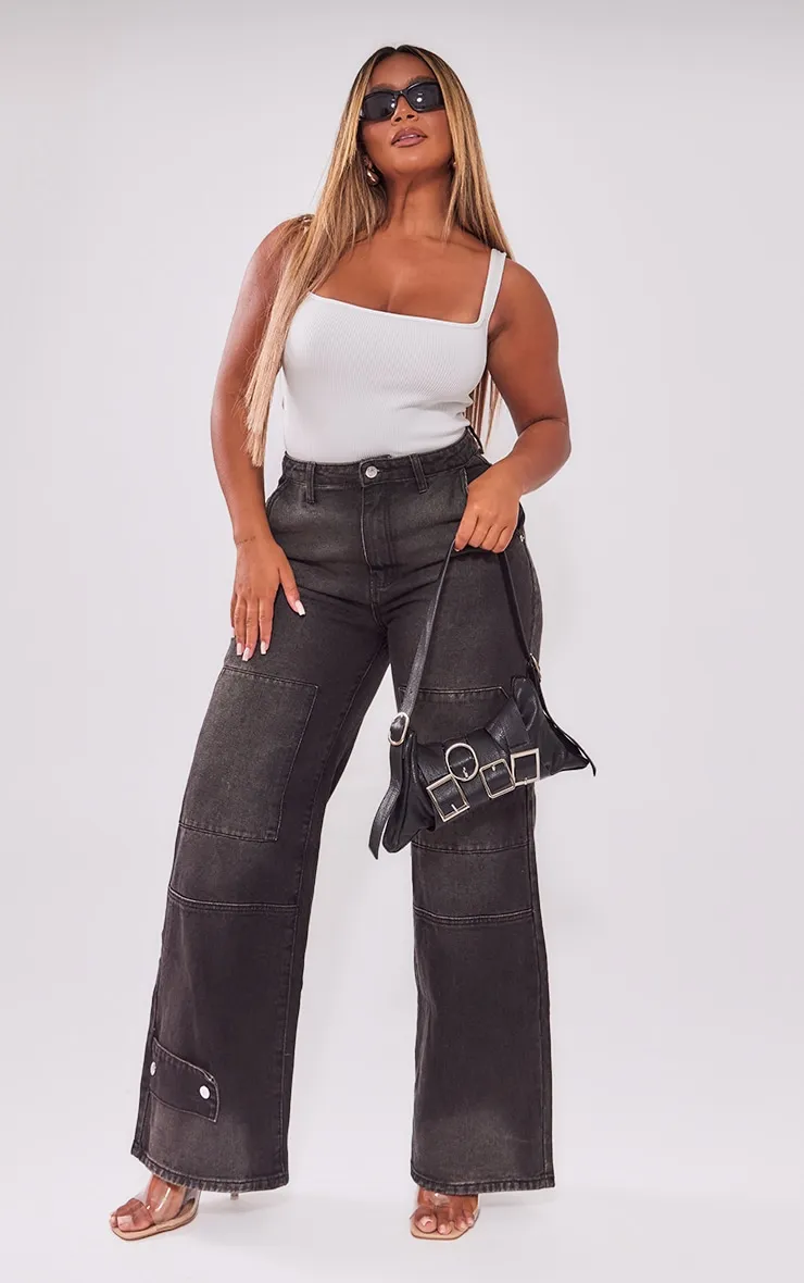 Shape Black Denim Utility Wide Leg Jeans sold by Pretty Little Thing