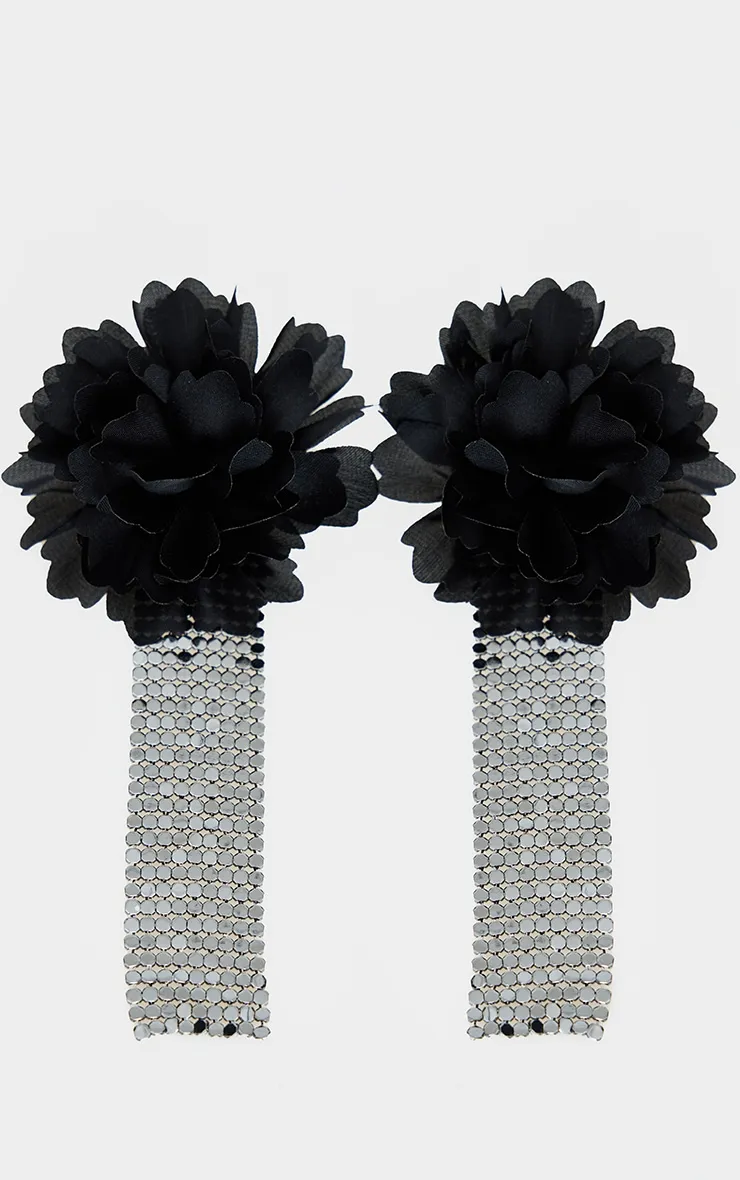 Black Large Floral Chain Tassel Statement Earrings sold by Pretty Little Thing product image thumbnail 2