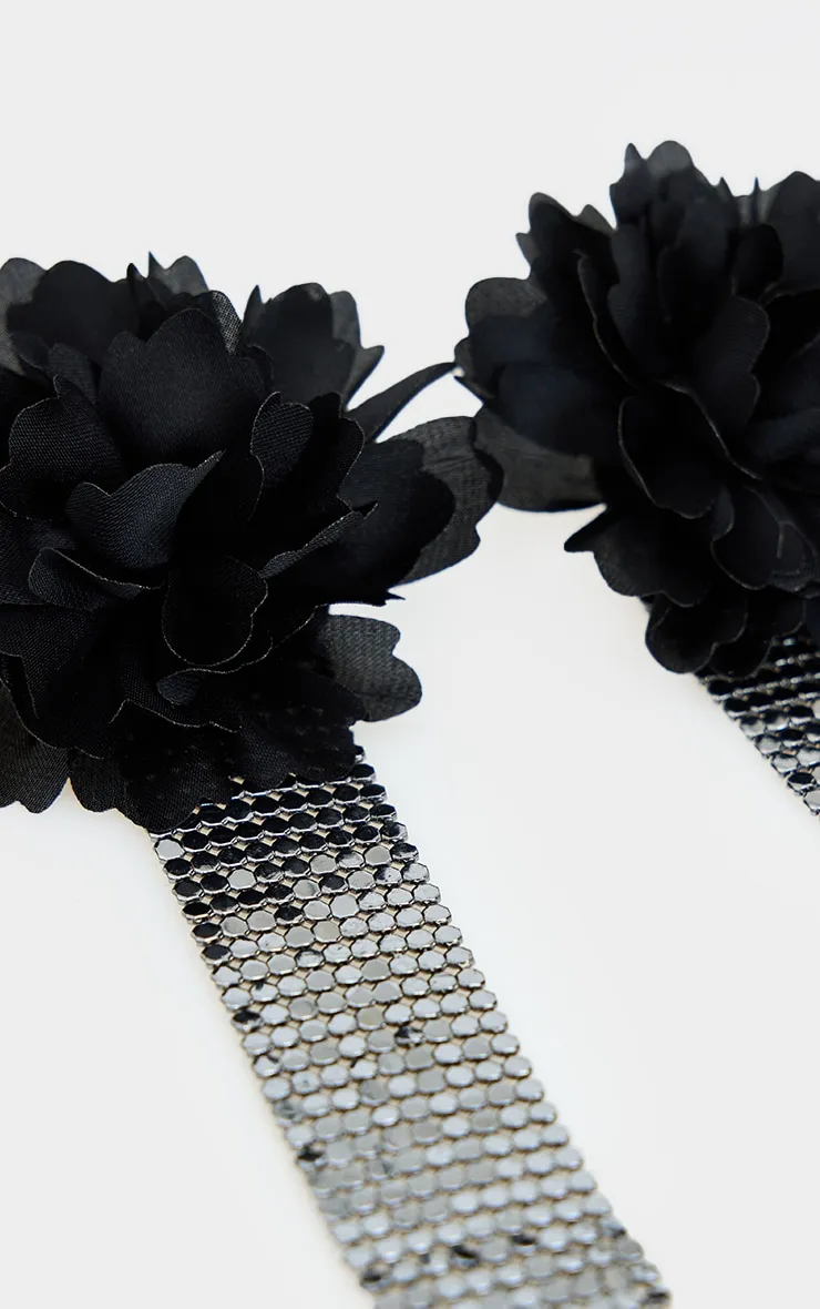 Black Large Floral Chain Tassel Statement Earrings sold by Pretty Little Thing product image thumbnail 3