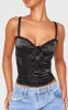 Petite Black Satin Rose Trim Detail Corset Top sold by Pretty Little Thing