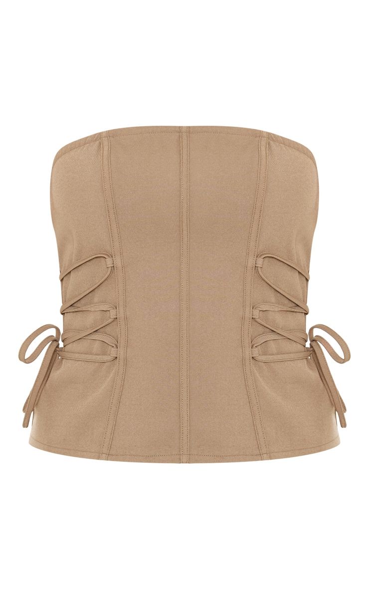 Dark Stone Woven Lace Up Side Strap Detail Bandeau Corset sold by Pretty Little Thing product image thumbnail 5