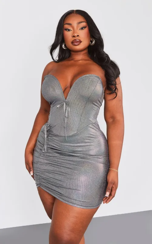 Plus Silver Metallic V Bar Bodycon Dress sold by Pretty Little Thing