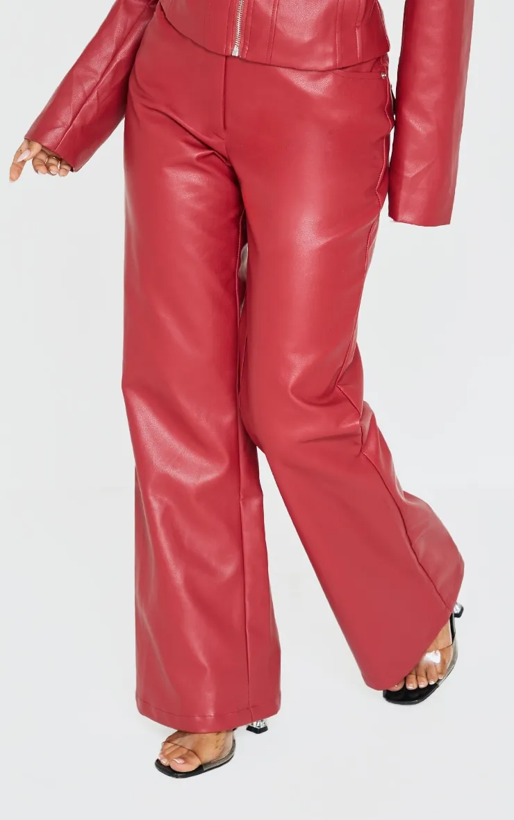 Petite Dark Red Faux Leather Flared Trousers sold by Pretty Little Thing product image thumbnail 2