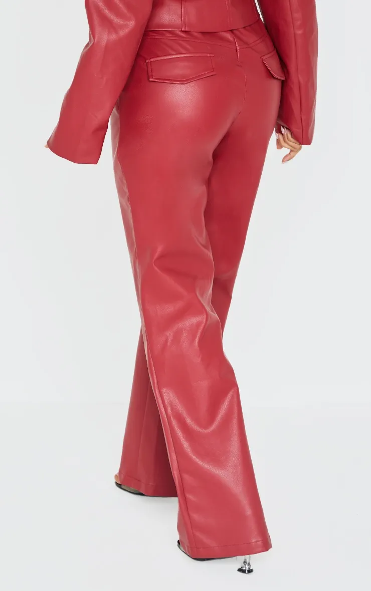 Petite Dark Red Faux Leather Flared Trousers sold by Pretty Little Thing product image thumbnail 3