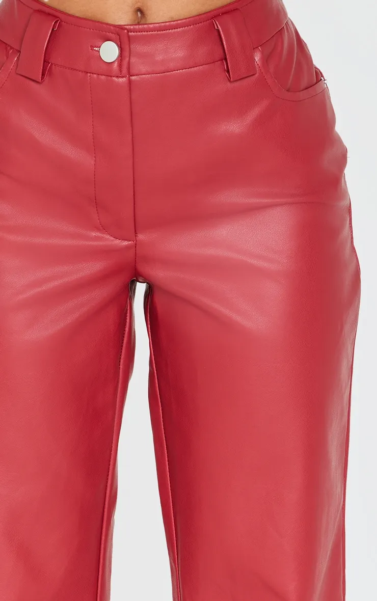 Petite Dark Red Faux Leather Flared Trousers sold by Pretty Little Thing product image thumbnail 4