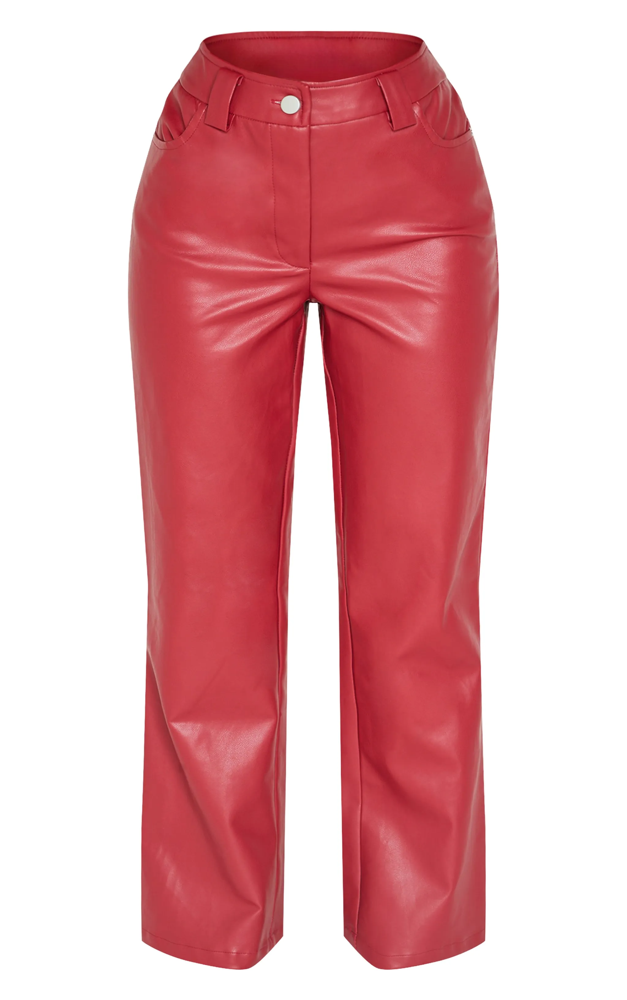 Petite Dark Red Faux Leather Flared Trousers sold by Pretty Little Thing product image thumbnail 5