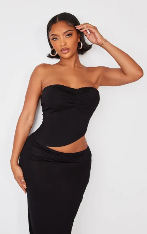 Shape Black Jersey Bandeau Asymmetric Hem Top sold by Pretty Little Thing