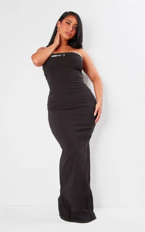 Shape Black Stretch Woven Belted Bandeau Maxi Dress sold by Pretty Little Thing