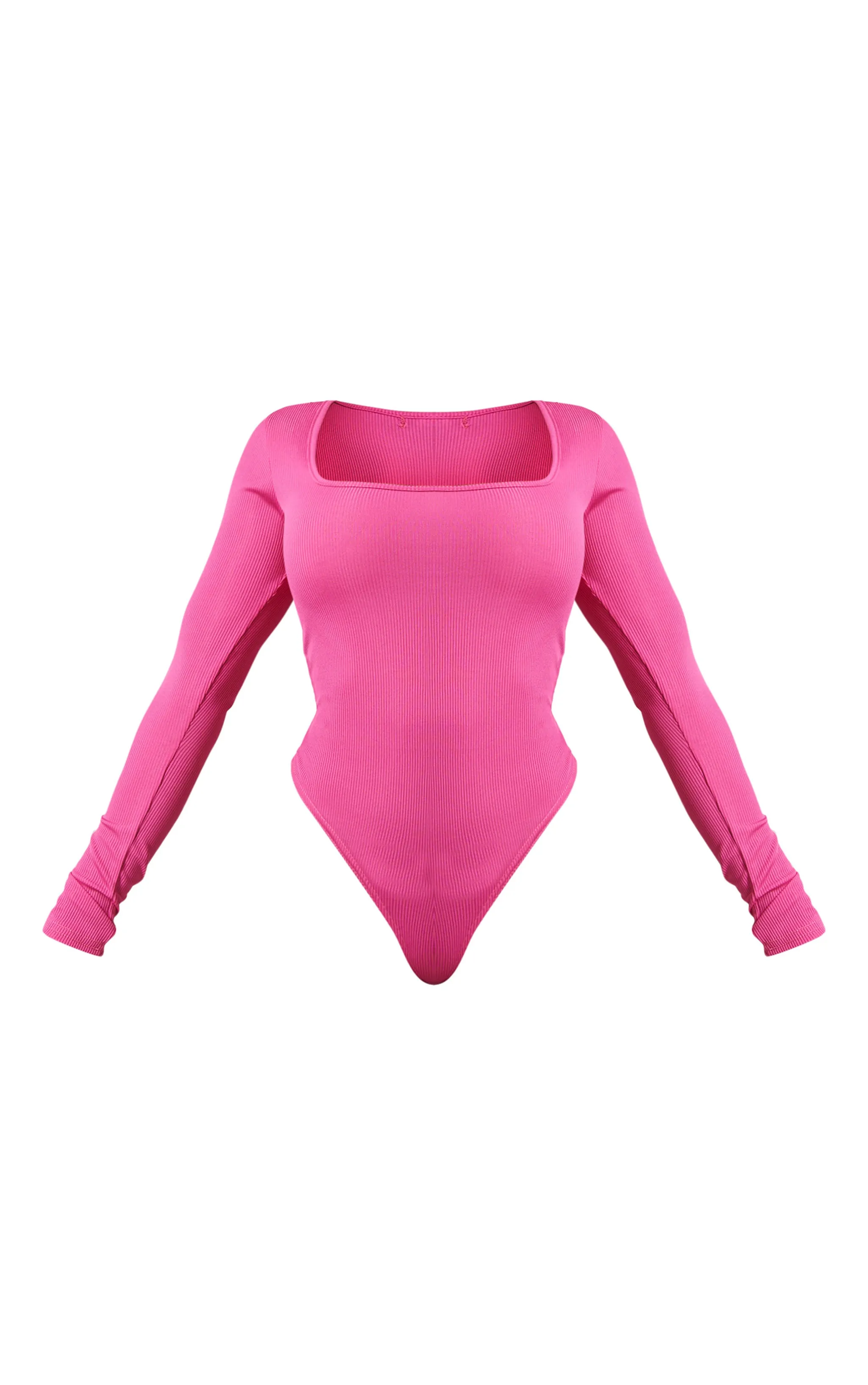 Shape Hot Pink Rib Long Sleeve Square Neck Bodysuit sold by Pretty Little Thing product image thumbnail 5