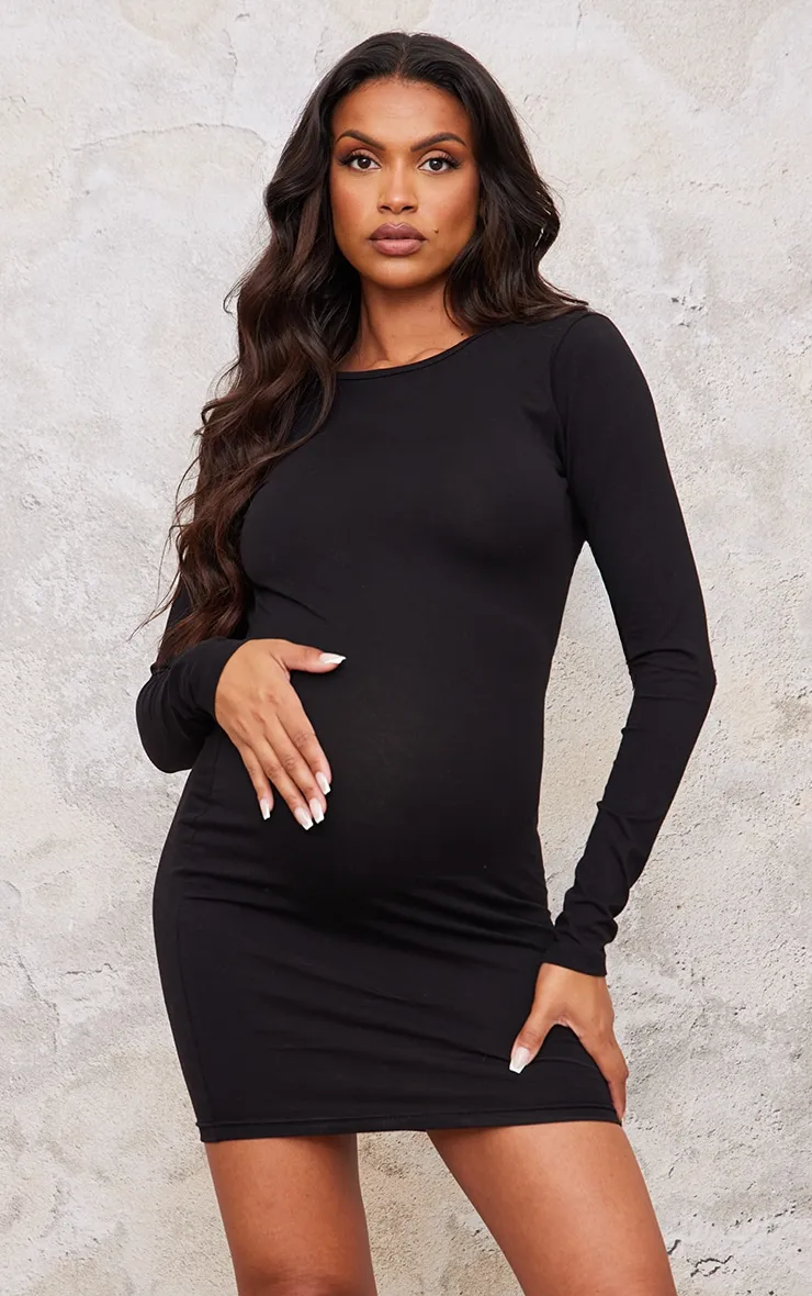 Maternity Black Cotton Tie Scoop Back Mini Dress sold by Pretty Little Thing product image thumbnail 2