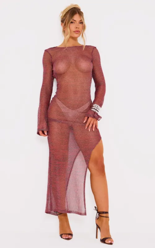 Multi Elora Metallic Knit Open Back Maxi Dress sold by Pretty Little Thing