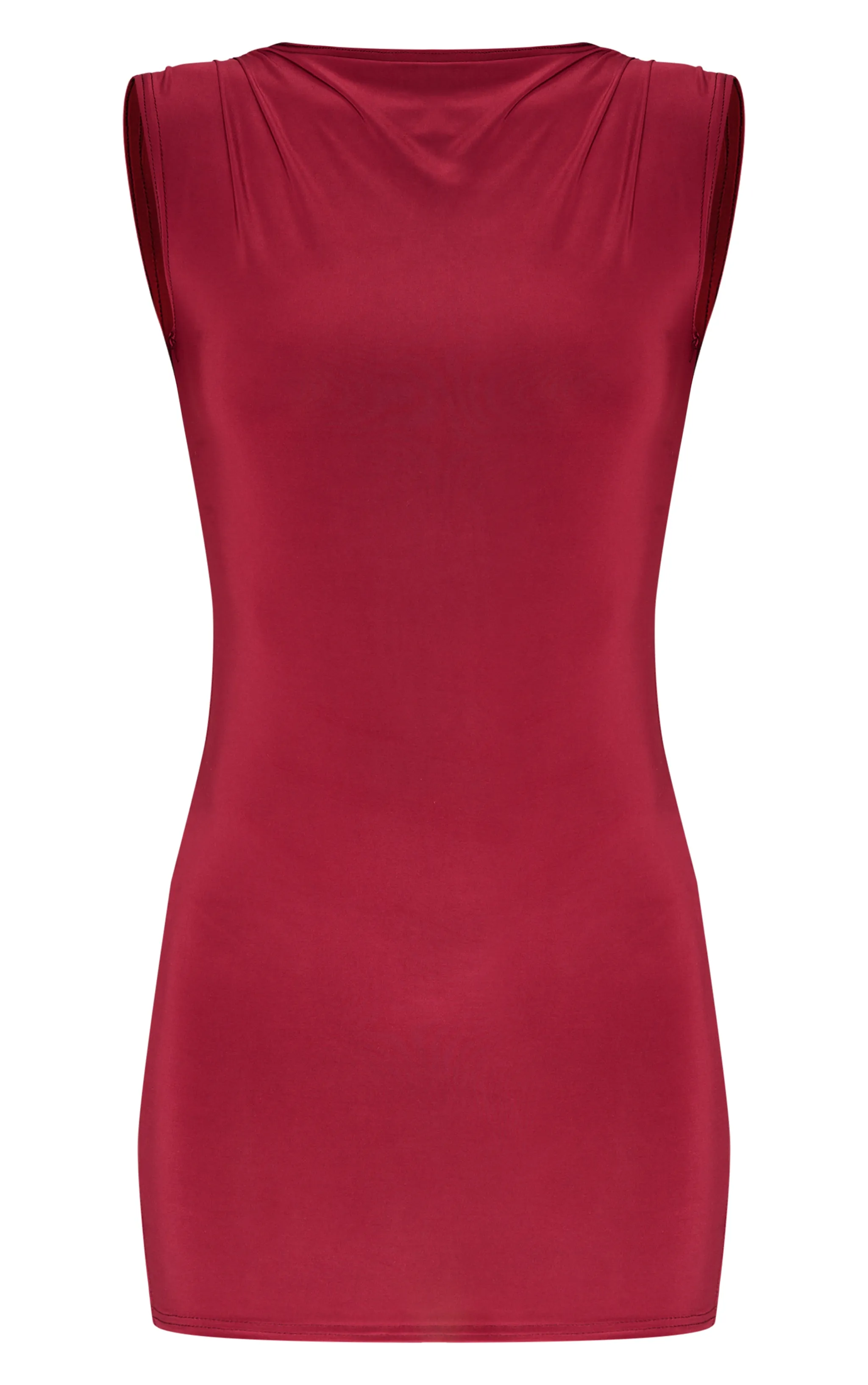Burgundy Slinky High Neck Ruched Mini Dress sold by Pretty Little Thing product image thumbnail 5