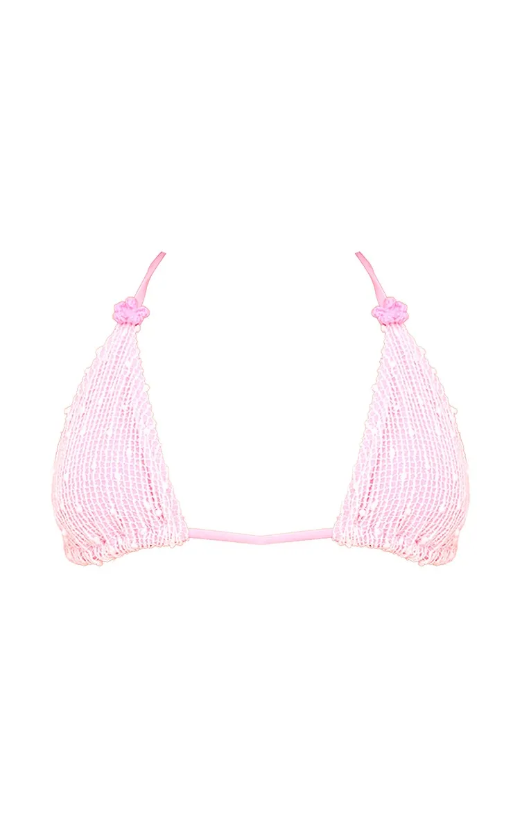 Pink Textured Overlay Triangle Bikini Top sold by Pretty Little Thing product image thumbnail 5