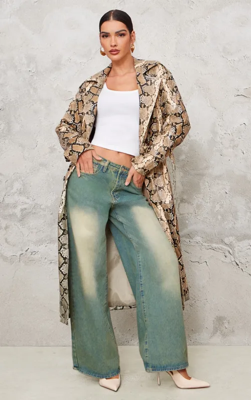 Beige Snake Faux Leather Coat sold by Pretty Little Thing