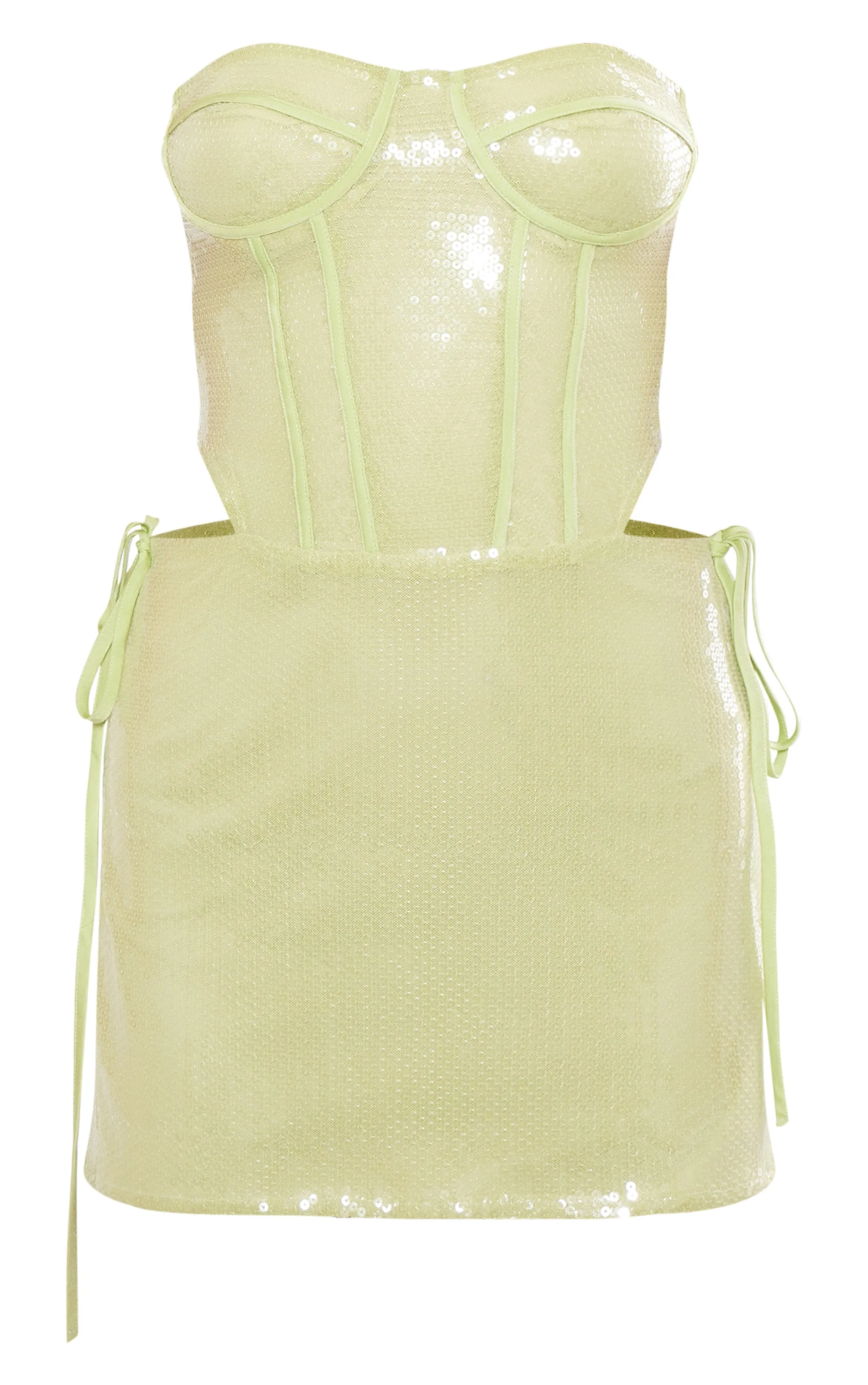 Light Lime Diamante Corset Cut Out Detail Mini Dress sold by Pretty Little Thing product image thumbnail 5