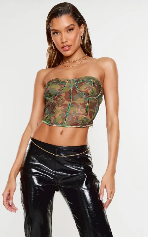 Green Mesh Boned Printed Long Corset sold by Pretty Little Thing