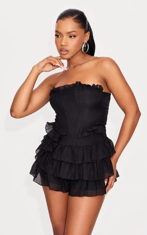  Black Crinkle Chiffon Bandeau Rara Playsuit made by Pretty Little Thing
