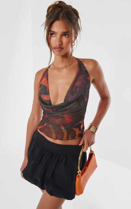 Multi Abstract Mesh Cowl Halterneck Crop Top sold by Pretty Little Thing