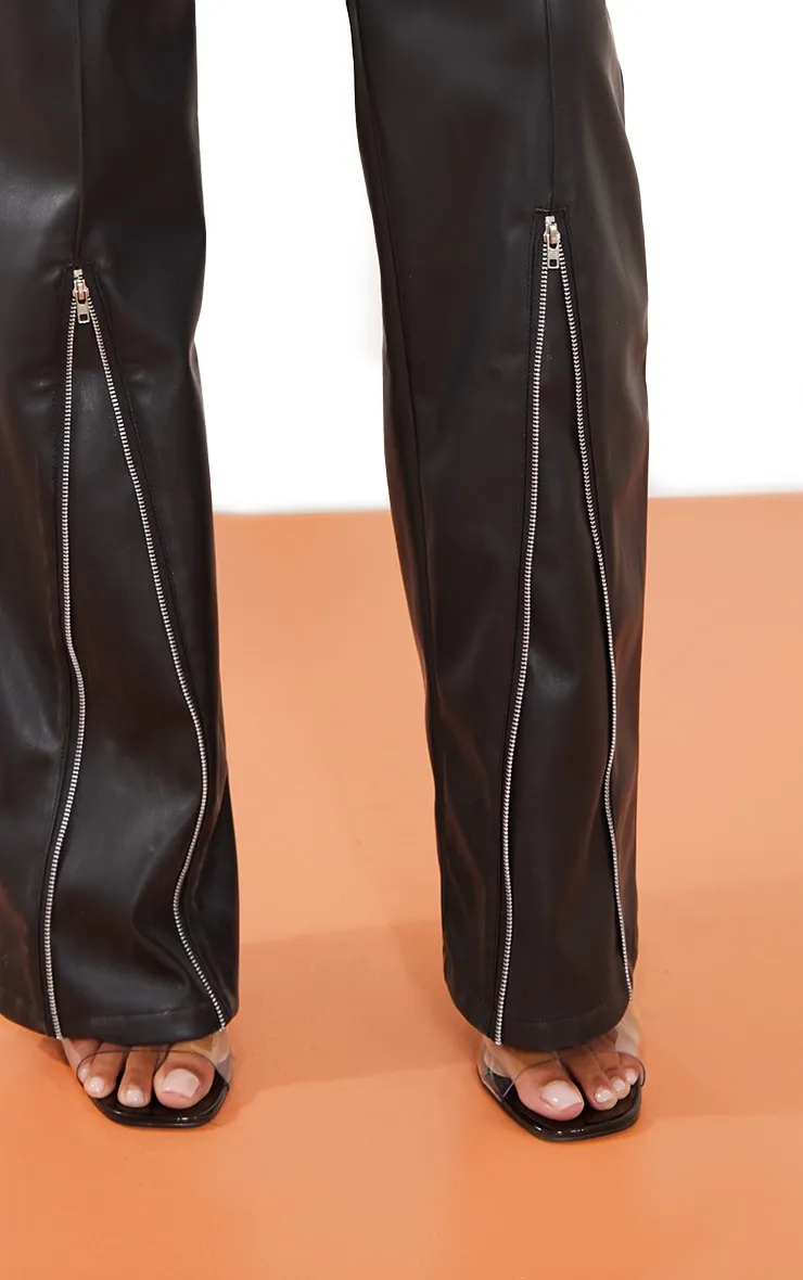 Black Faux Leather Zip Seam Detail Straight Leg Trousers sold by Pretty Little Thing product image thumbnail 4