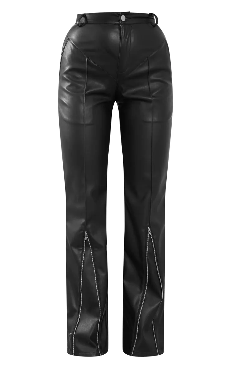 Black Faux Leather Zip Seam Detail Straight Leg Trousers sold by Pretty Little Thing product image thumbnail 5