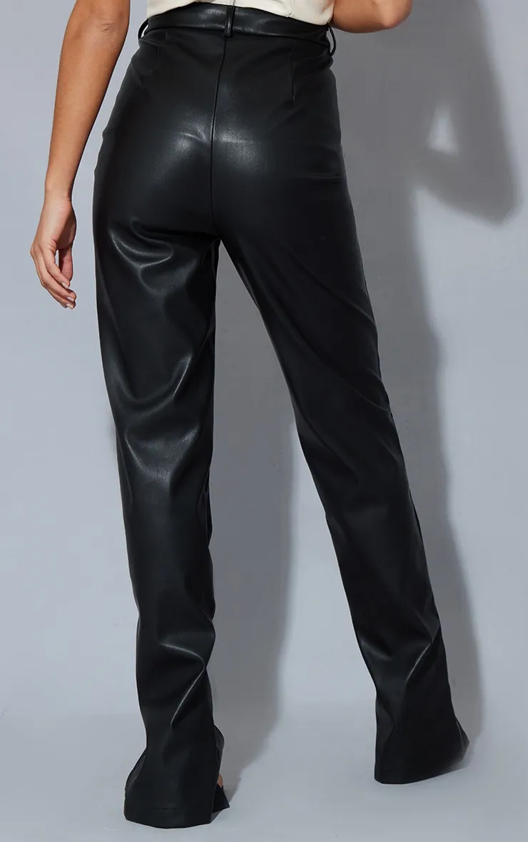 Black Faux Leather Seam Detail Split Hem Skinny Trousers sold by Pretty Little Thing product image thumbnail 3