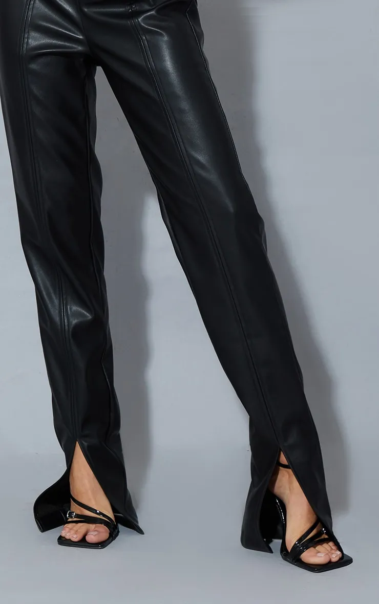 Black Faux Leather Seam Detail Split Hem Skinny Trousers sold by Pretty Little Thing product image thumbnail 4