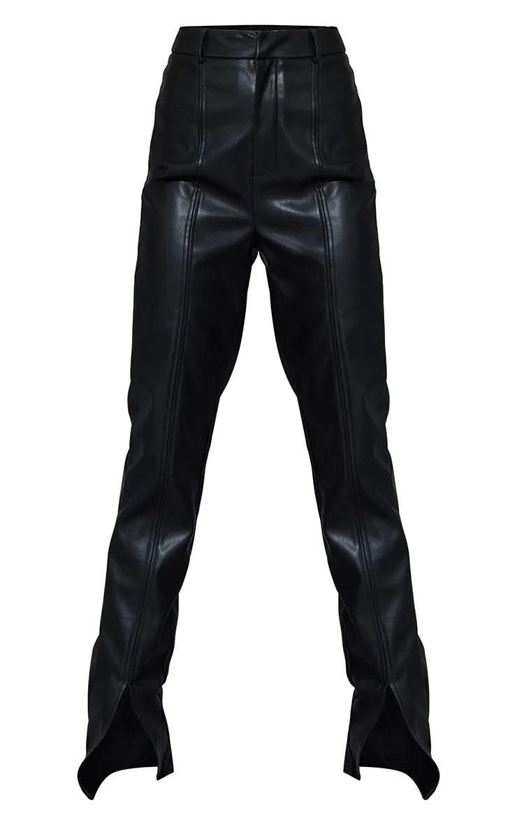 Black Faux Leather Seam Detail Split Hem Skinny Trousers sold by Pretty Little Thing product image thumbnail 5