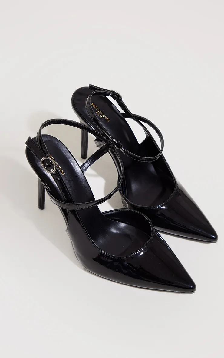 Black Wide Fit Patent Pu Point Toe Cross Strap High Heeled Courts sold by Pretty Little Thing product image thumbnail 3
