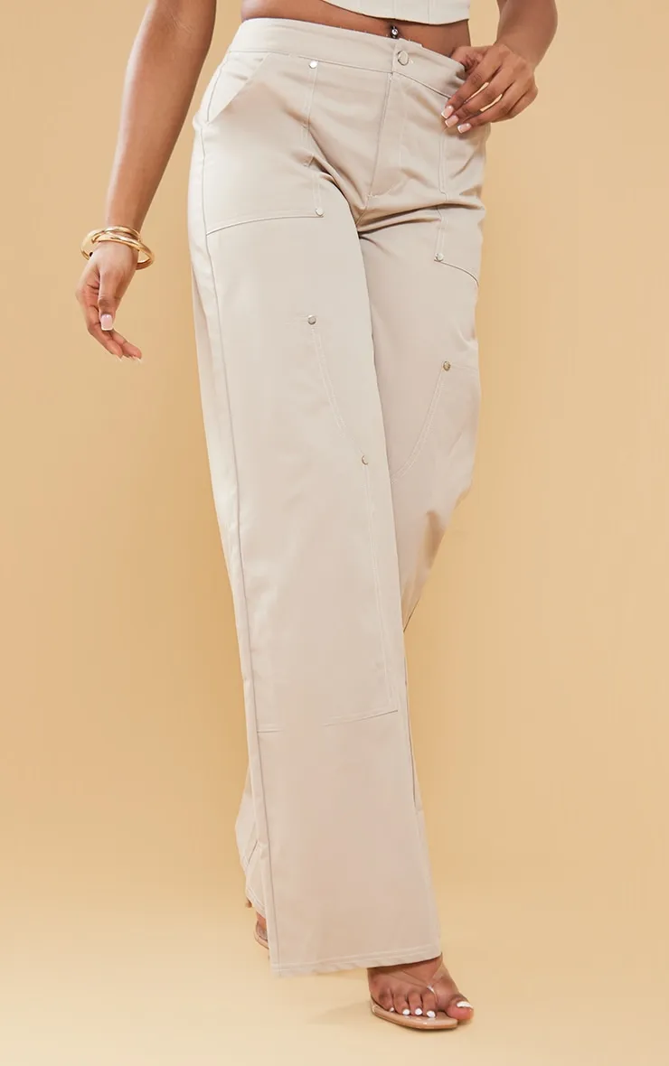 Stone Twill Contrast Seam Straight Leg Cargo Trousers sold by Pretty Little Thing product image thumbnail 2
