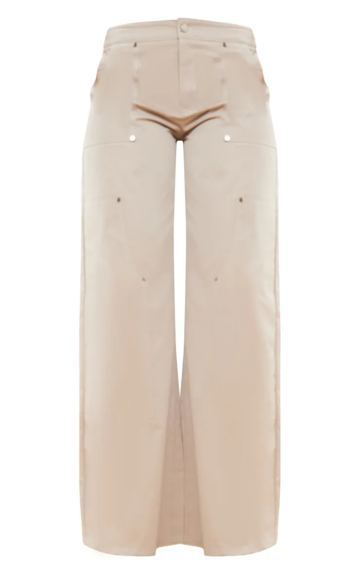 Stone Twill Contrast Seam Straight Leg Cargo Trousers sold by Pretty Little Thing product image thumbnail 5