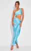 Bright Blue Stretch Satin Cut Out Maxi Dress sold by Pretty Little Thing